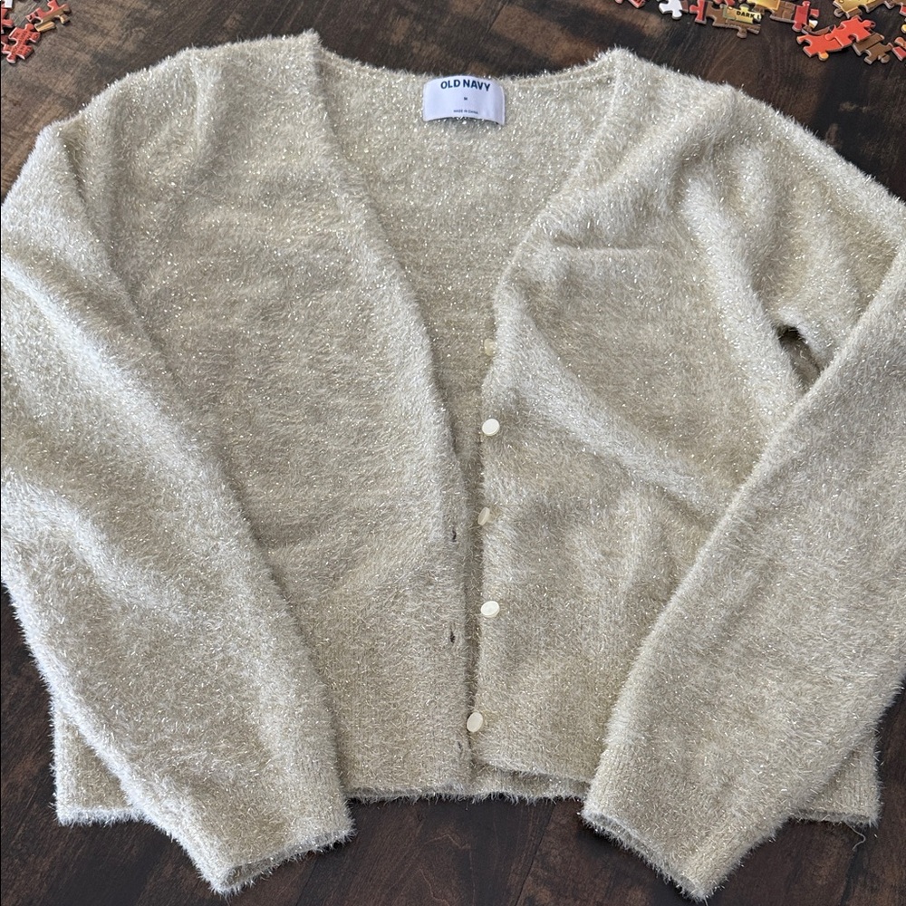 Old Navy Beige and gold shimmer Cardigan Sweater